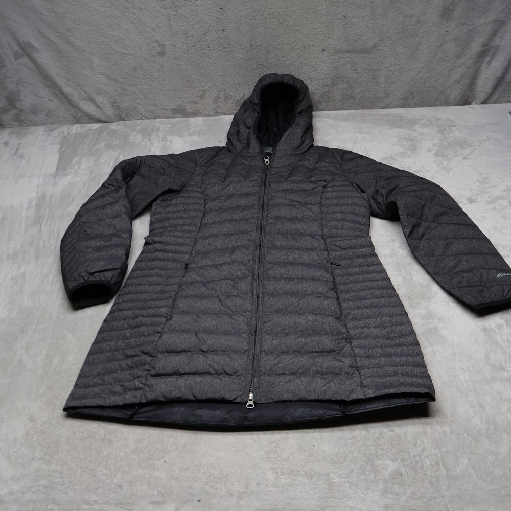 Eddie Bauer Down Jacket Women MP Gray Insulated Astoria Quilted Hooded Parka